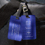 Custom Logo Monogrammed Navy Blue Brushed Metal Luggage Tag<br><div class="desc">Custom Logo Monogrammed Navy Blue Brushed Metal Luggage Tag. Personalise it with your details and your company logo.</div>
