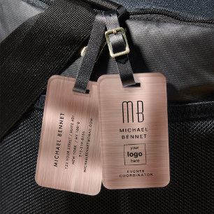 Custom Logo Monogrammed Rose Gold Brushed Metal Luggage Tag