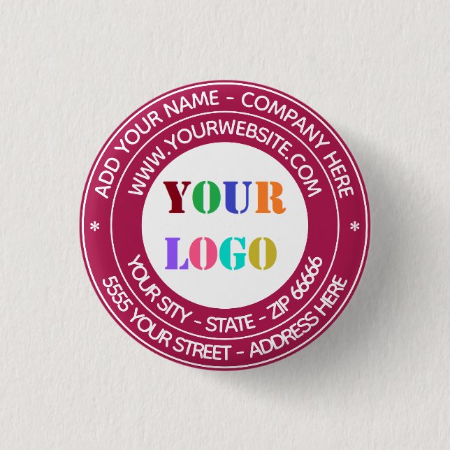 Custom Logo Name Address Website Colours Button (Front)