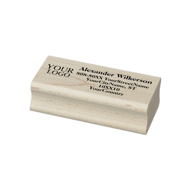 Custom Logo Name and Address Simple Bold Text Rubber Stamp (Stamp)