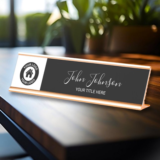 Custom Logo Name And Title Elegant Desk Name Plate (Creator Uploaded)