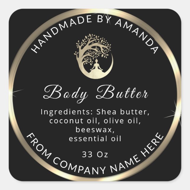 Custom Logo Name Body Butter Cosmetics Gold Black Square Sticker (Front)