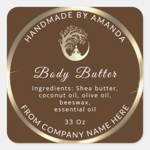 Custom Logo Name Body Butter Cosmetics Gold Brown Square Sticker