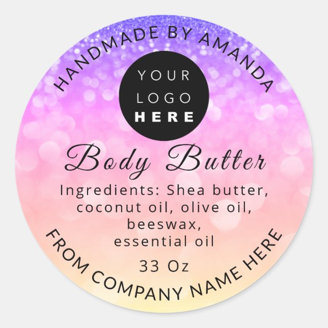 Custom Logo Name Body Butter Cosmetics Holograph P Classic Round Sticker (Front)
