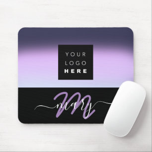 Custom Logo Name Monogram Black Dusty Purple Mouse Pad