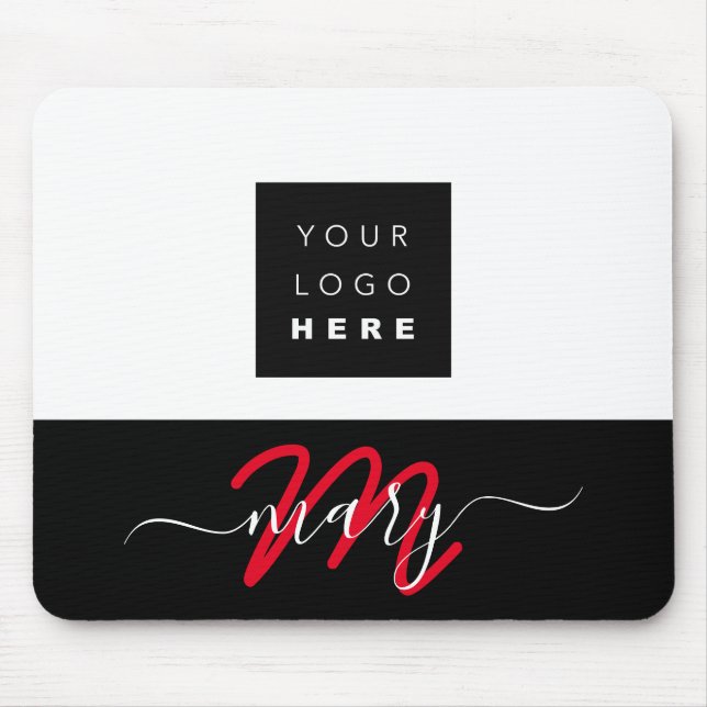 Custom Logo Name Monogram Black White Red Mouse Pad (Front)