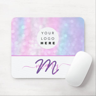 Custom Logo Name Monogram Holograph Unicorn Pink Mouse Pad