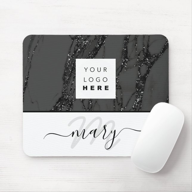 Custom  Logo Name Monogram Marble Black WHite Mouse Pad (With Mouse)