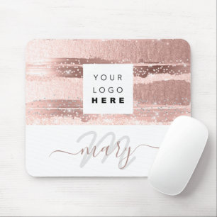 Custom Logo Name Monogram Rose Pink Stripes Mouse Pad