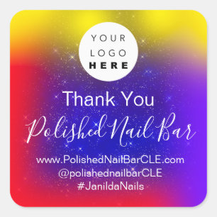 Custom Logo Name Red Stars Blue Purple Square Sticker