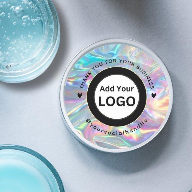 Custom Logo Name Social Holograph Thank You  Classic Round Sticker (Creator Uploaded)