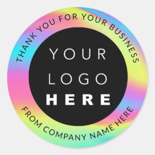 Custom Logo Name Thank You Holograph Rainbow BLU Classic Round Sticker