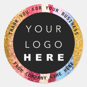 Custom Logo Name Web Gold Glitter Thank You Classic Round Sticker