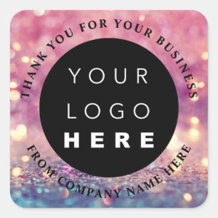 Custom Logo Name Web Holograph Thank Glitter Rose Square Sticker