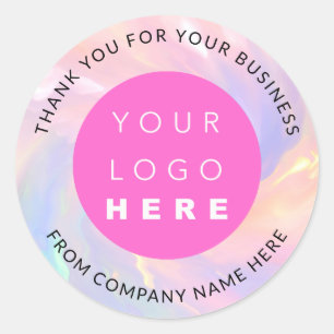 Custom Logo Name Web HolographIc Thank Pink Classic Round Sticker