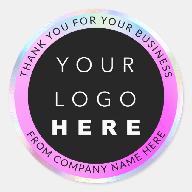 Custom Logo Name Web Pink Holograph Thank You Classic Round Sticker (Front)