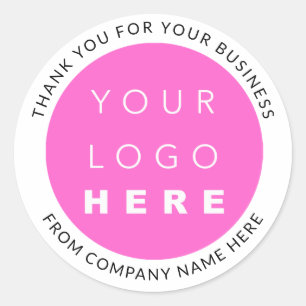 Custom Logo Name Web Pink Thank You White Classic Round Sticker