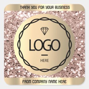 Custom Logo Name Web Rose Gold Thank Business Square Sticker