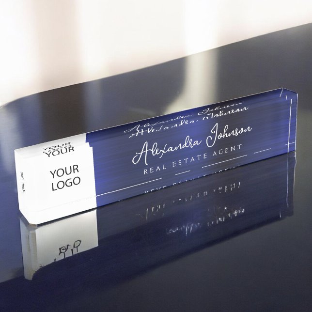 Custom Logo Navy Blue Elegant Professional Nameplate (Creator Uploaded)