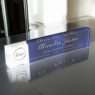 Custom Logo Navy Blue Elegant Professional Nameplate