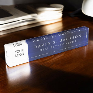 Custom Logo Navy Blue Elegant Professional Nameplate