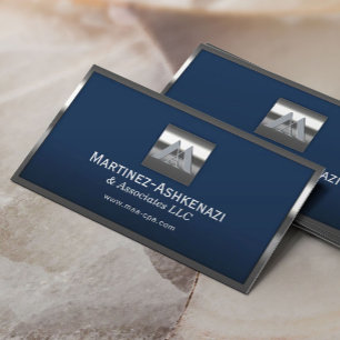 Custom Logo Navy Blue Modern Metal Frame Business Card