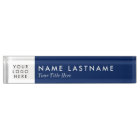 Custom Logo Navy Blue White Desk Nameplate