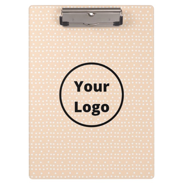Custom logo on tiny white dots on blush clipboard (Front)