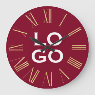 Custom Logo or Image on Burgundy Large Clock