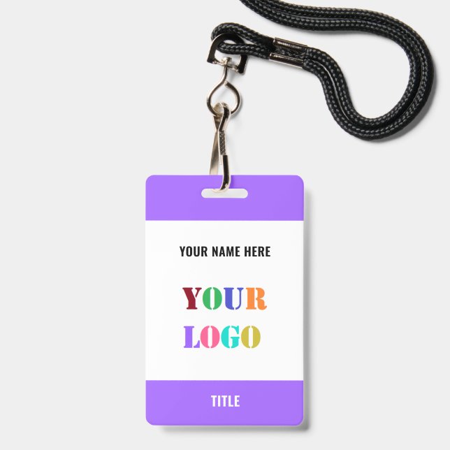 Custom Logo or Photo Name Business Badge Example ID Badge (Front with Lanyard)