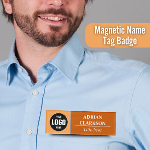 Custom Logo Orange White Magnetic Name Tag Badge