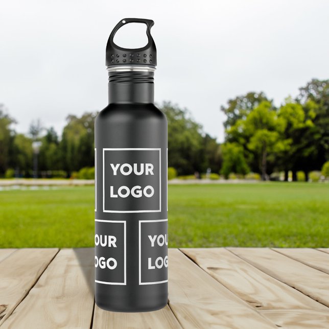 Custom Logo Pattern on Black 710 Ml Water Bottle (Custom Logo Pattern on Black Stainless Steel Water Bottle, in situ)