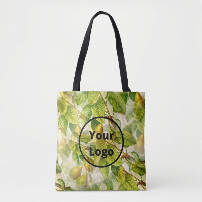 Custom logo pears and leaves pattern tote bag (Front)