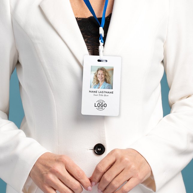 Custom Logo Photo Clean Simple Minimalist White ID Badge (Creator Uploaded)