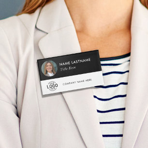 Custom Logo Photo ID Black White Magnetic Large Name Tag