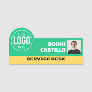 Custom Logo Photo ID Title Green Yellow Employee Name Tag
