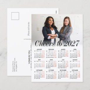 Custom Logo Photo Minimal Calendar 2027 Business Holiday Postcard