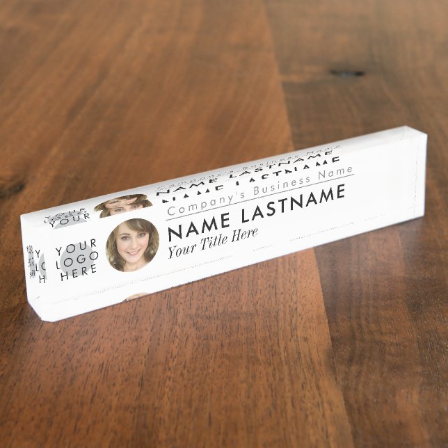 Custom Logo Photo Modern Professional White Nameplate (Side)