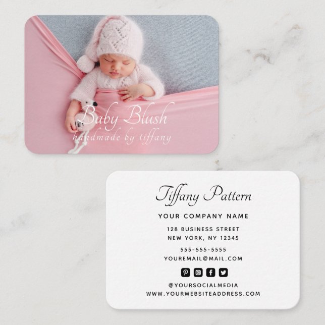 Custom Logo Photo Modern Script Social Media Icon Business Card (Front/Back)