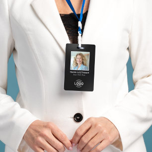 Custom Logo Photo Modern Simple Minimalist Black ID Badge