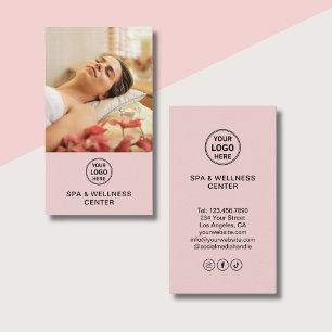 Custom Logo Photo Pink Spa Wellness Centre Business Card