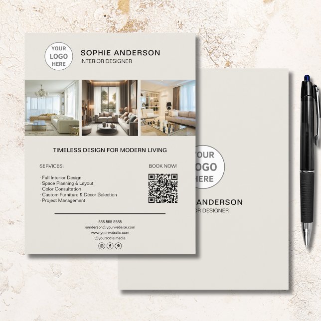 Custom Logo Photo QR Interior Designer Business Flyer (Custom Logo Photo QR Interior Designer Business Flyer)