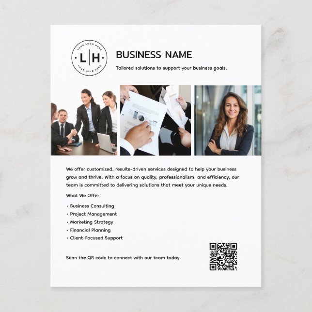 Custom Logo Photo QR Professional White Business Flyer (Front)