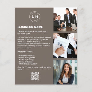 Custom Logo Photo QR Taupe Professional Business Flyer