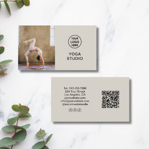 Custom Logo Photo QR Yoga Instructor Teacher Business Card