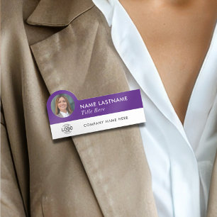 Custom Logo Photo Title Purple White Employee Name Tag