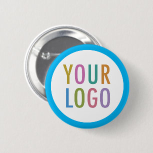 Custom Logo Pin Back Button Round Badge Sky Blue