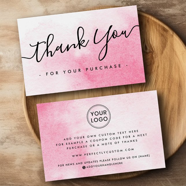 Custom logo pink watercolor thank you insert card (Custom logo pink watercolor thank you insert card)
