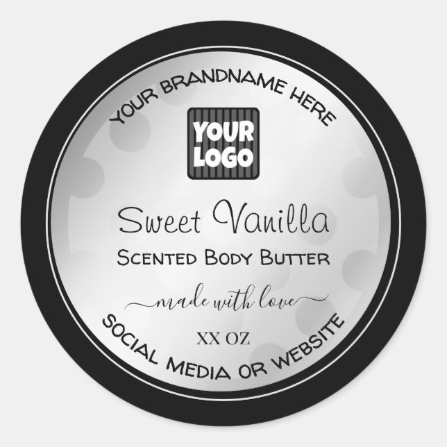 Custom Logo Product Packaging Labels Silver Black (Front)