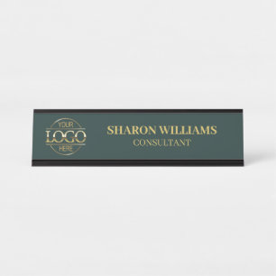 Custom Logo Professional Dark Green Minimalist Desk Name Plate